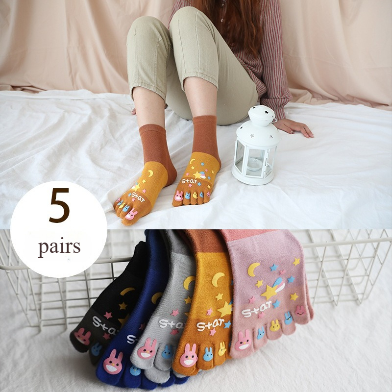Toe Sock Split - 5 Paar Fünf-Finger-Socken für Damen, Baumwolle,