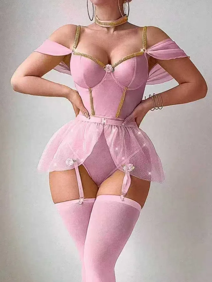 Fishnet Stocking Women - Sexy glänzende Einteiler-Bodysuits mit Puffärmeln ​